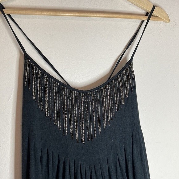 Rebecca Taylor Black Pima Modal Open Back Swing Dress with Chain Details Large - Picture 3 of 9